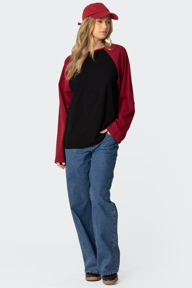 Oversized Raglan Long Sleeve T Shirt - Black