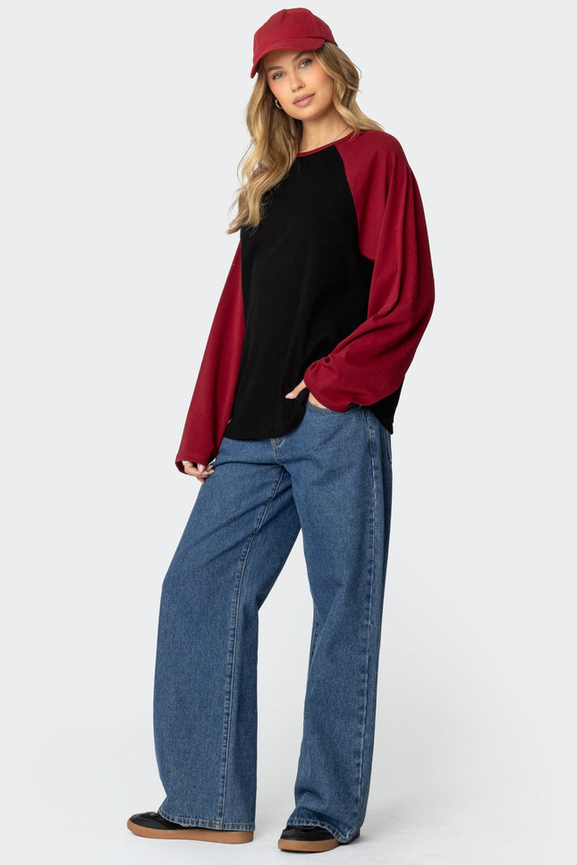 Oversized Raglan Long Sleeve T Shirt - Black