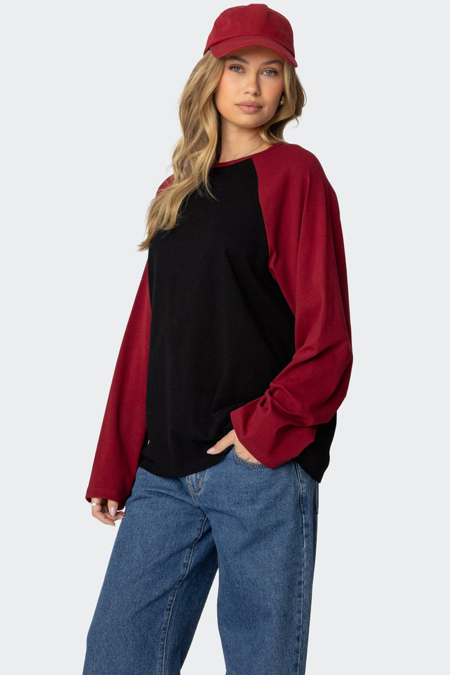 Oversized Raglan Long Sleeve T Shirt - Black