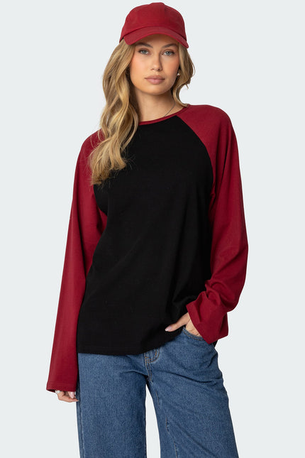 Oversized Raglan Long Sleeve T Shirt - Black