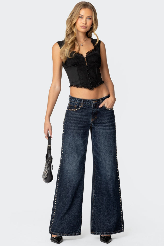 Button Front Lacey Corset - Black