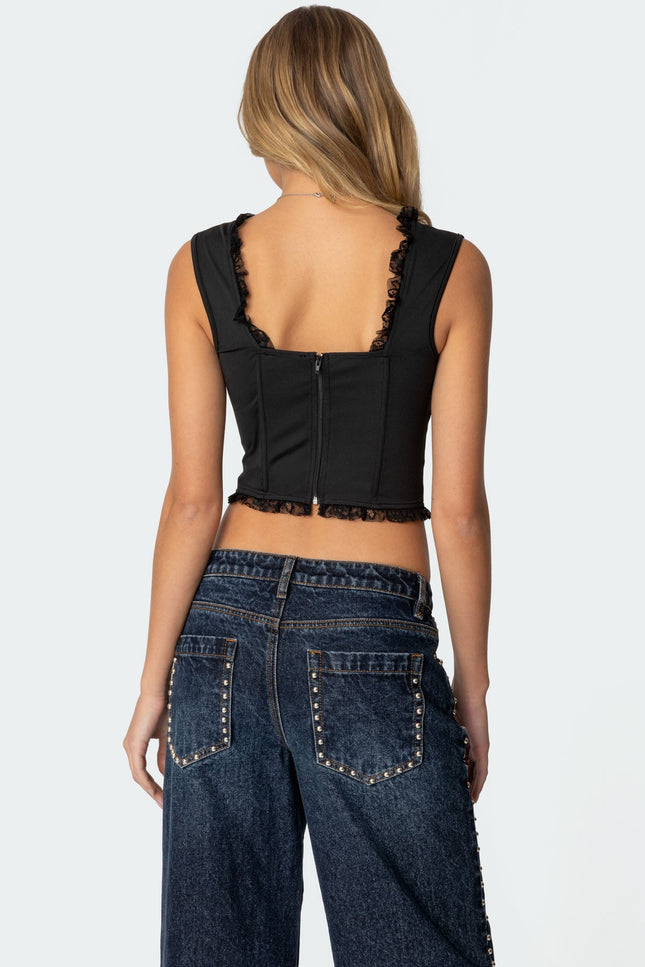 Button Front Lacey Corset - Black