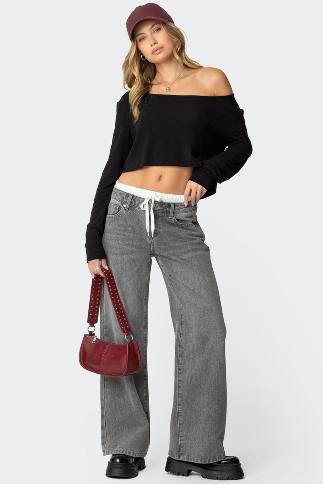 Cropped Off Shoulder Top - Black