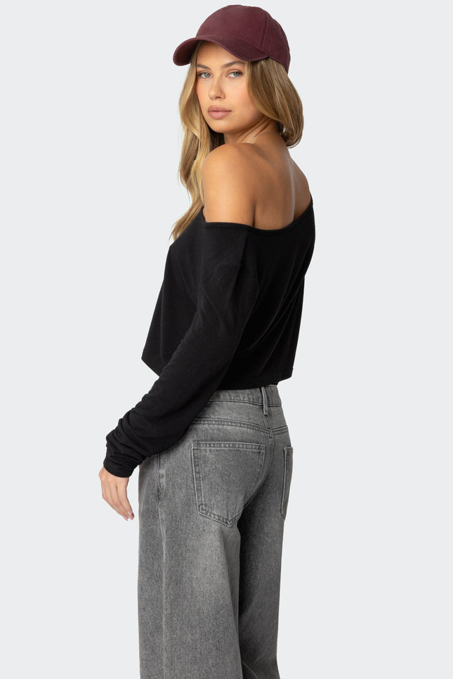 Cropped Off Shoulder Top - Black