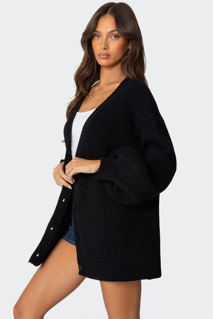 Mathilde Oversized V Neck Cardigan - Black