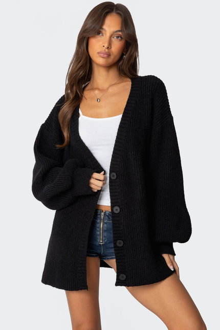 Mathilde Oversized V Neck Cardigan - Black