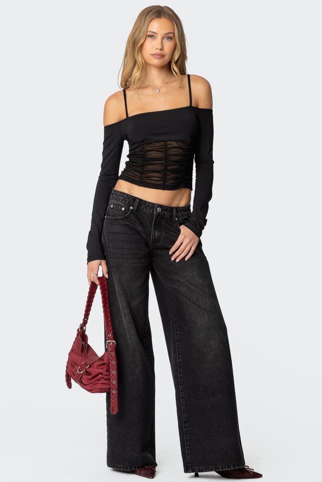 Vyxen Vintage Washed Low Rise Baggy Jeans - Black Washed
