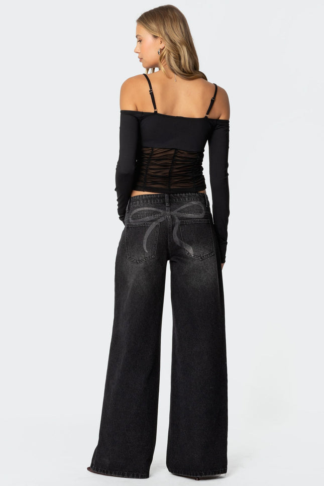 Vyxen Vintage Washed Low Rise Baggy Jeans - Black Washed