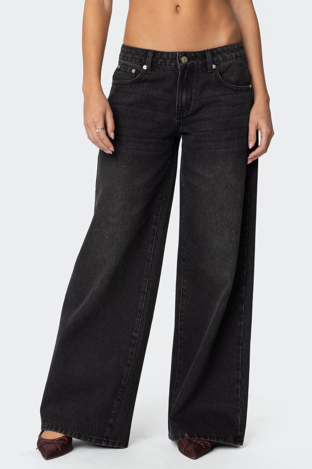 Vyxen Vintage Washed Low Rise Baggy Jeans - Black Washed