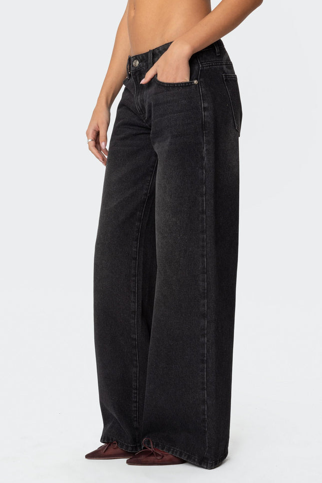 Vyxen Vintage Washed Low Rise Baggy Jeans - Black Washed