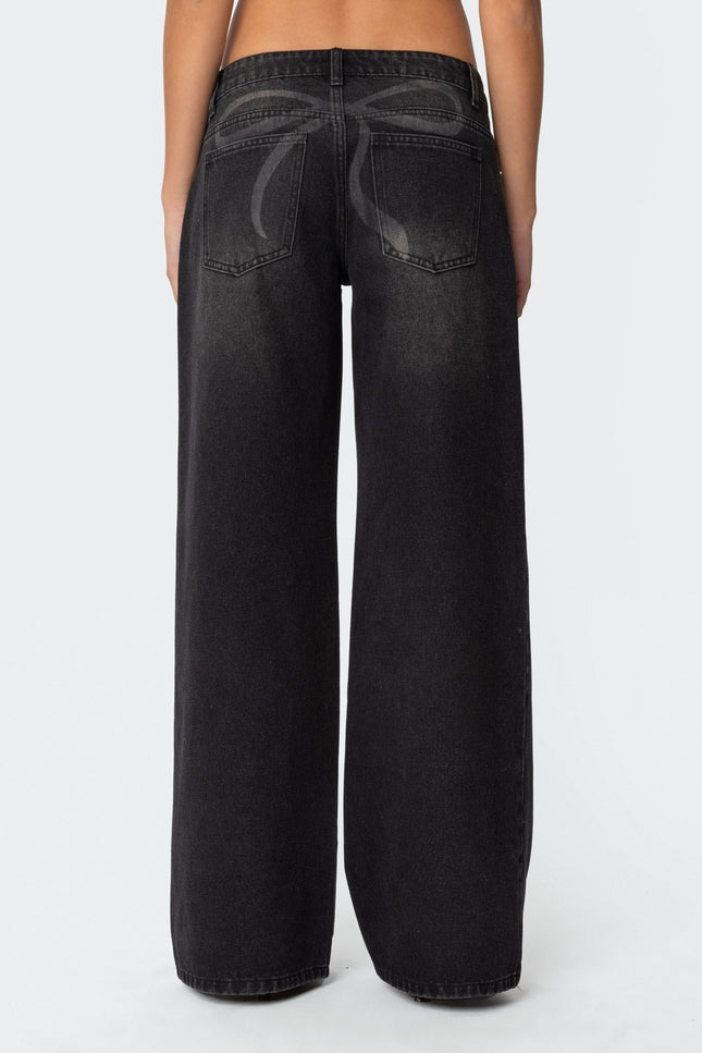 Vyxen Vintage Washed Low Rise Baggy Jeans - Black Washed
