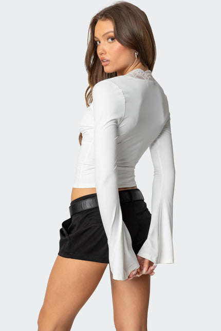 Tina Lacey Plunge Neck Top - White