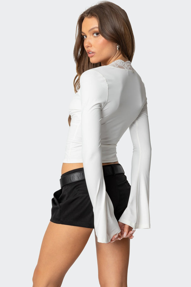 Tina Lacey Plunge Neck Top - White