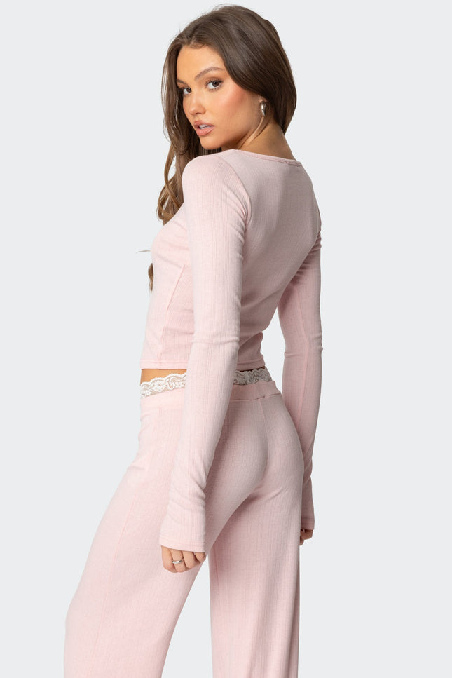 Peekaboo Lace Long Sleeve Top - Pink