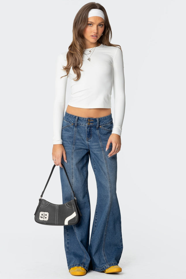 Charlie Panel Stitch Low Rise Bootcut Jeans - Blue Washed