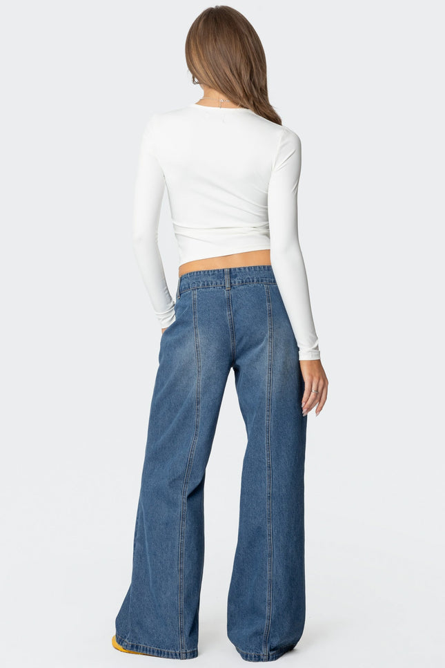 Charlie Panel Stitch Low Rise Bootcut Jeans - Blue Washed