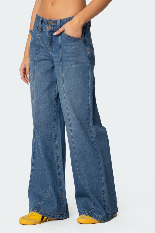 Charlie Panel Stitch Low Rise Bootcut Jeans - Blue Washed
