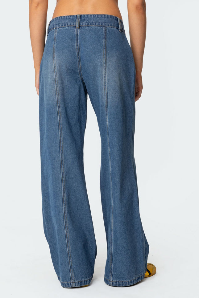 Charlie Panel Stitch Low Rise Bootcut Jeans - Blue Washed