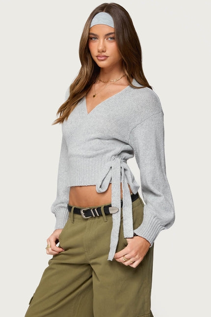Stella Wrap Knit Cardigan - Gray Melange