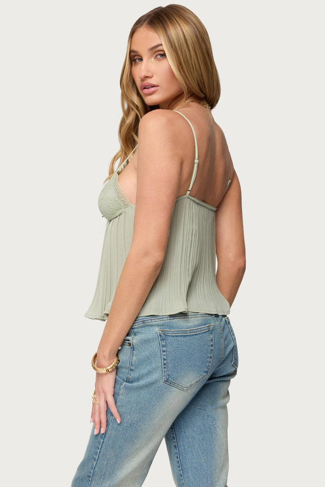 Rhian Lacey Pleated Babydoll Top - Sage
