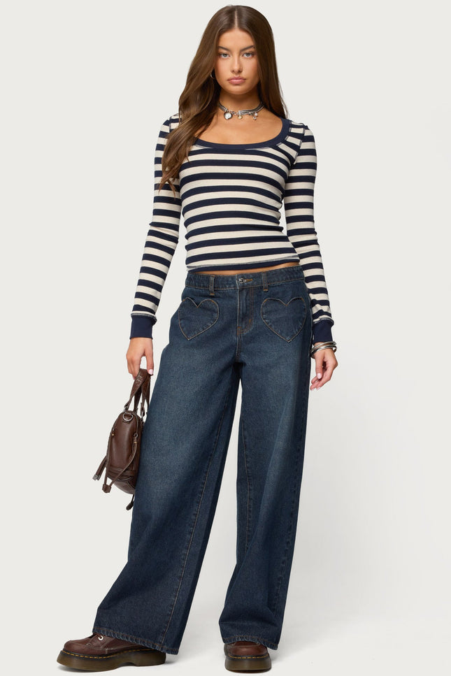 Rainey Striped Long Sleeve Top - Navy And Cream