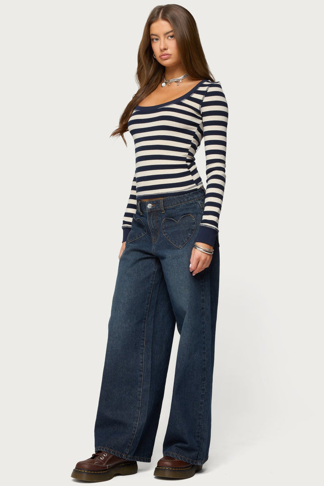 Rainey Striped Long Sleeve Top - Navy And Cream