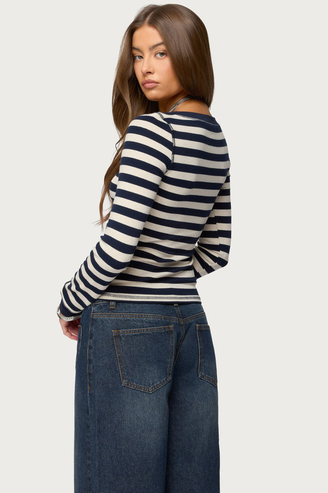 Rainey Striped Long Sleeve Top - Navy And Cream