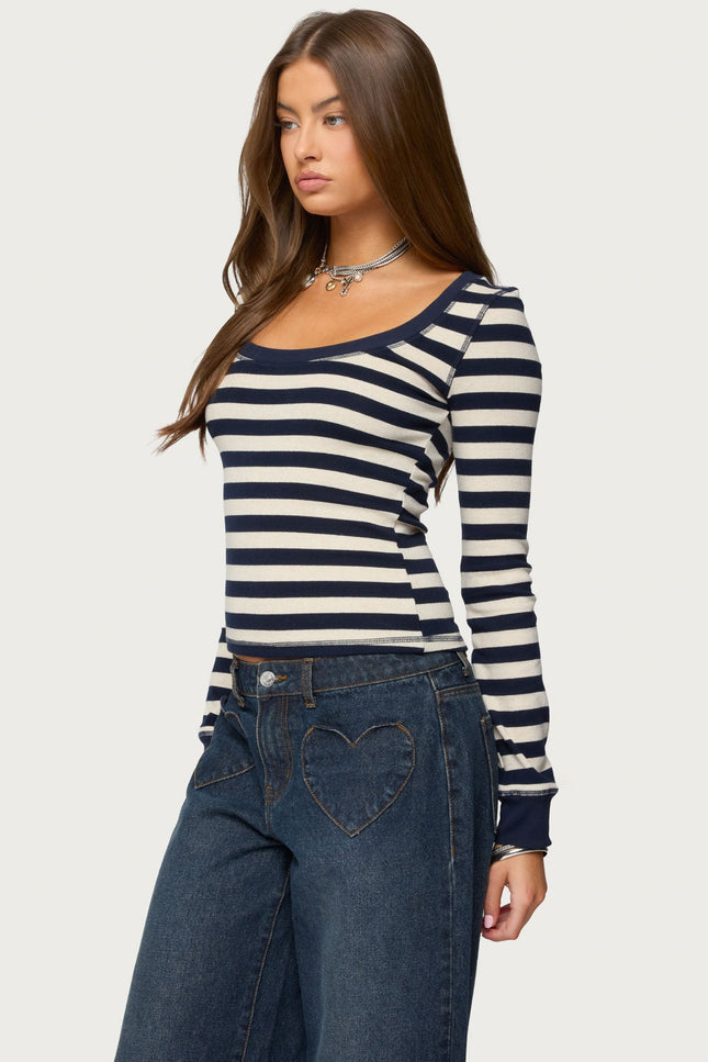Rainey Striped Long Sleeve Top - Navy And Cream