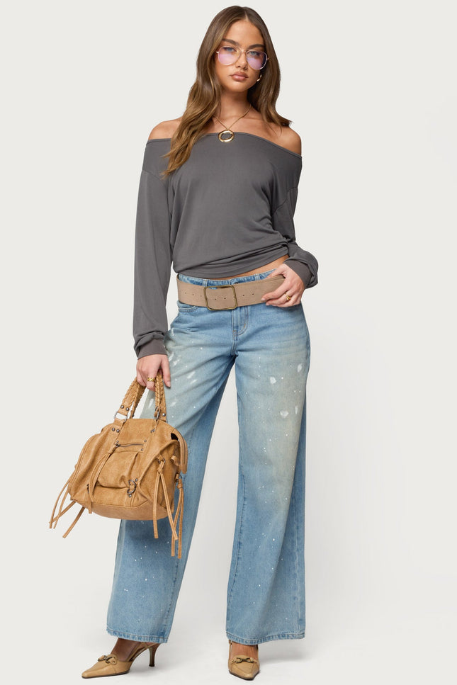 Nannie Off Shoulder Oversized Top - Dark Gray