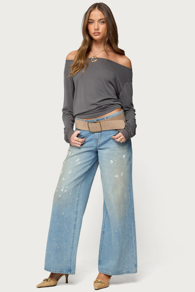 Nannie Off Shoulder Oversized Top - Dark Gray