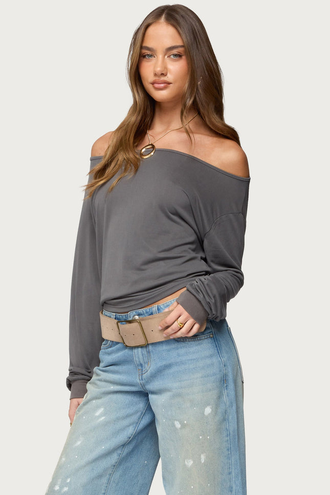 Nannie Off Shoulder Oversized Top - Dark Gray