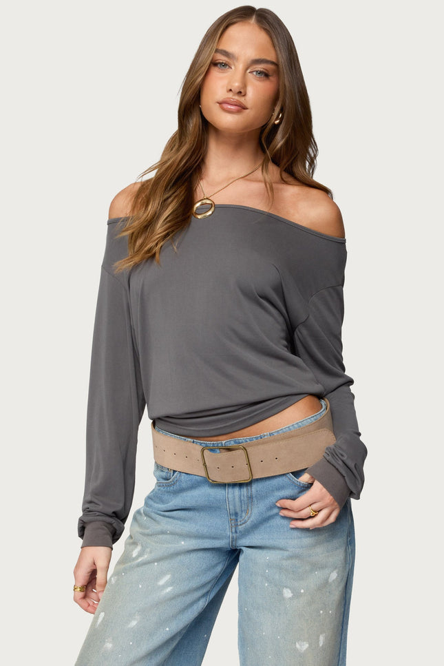 Nannie Off Shoulder Oversized Top - Dark Gray