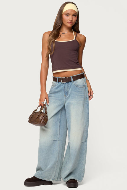 Roya Layered Halter Tank Top - Brown