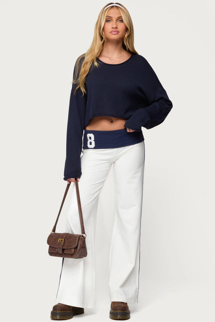 8 Contrast Fold Over Wide Leg Pants