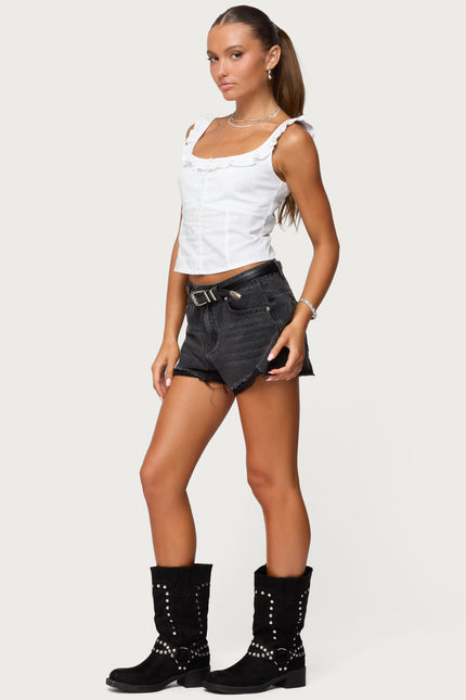 Fern Mid Rise Denim Shorts - Black