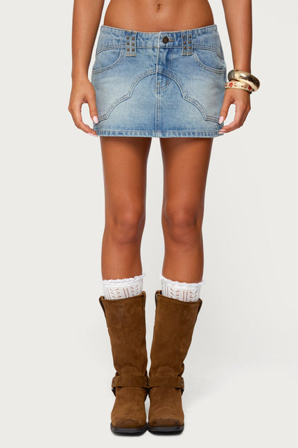 Tory Western Denim Mini Skirt - Blue