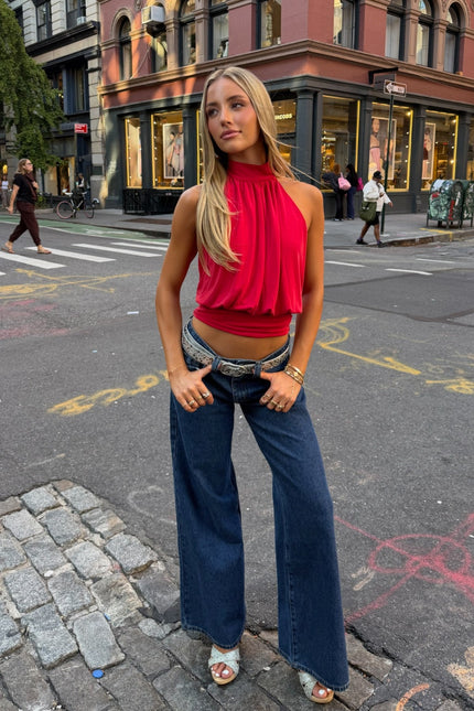 Raiyne Low Rise Wide Leg Jeans - Dark Blue