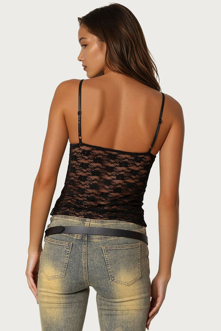 Eira Sheer Lace Tank Top - Black