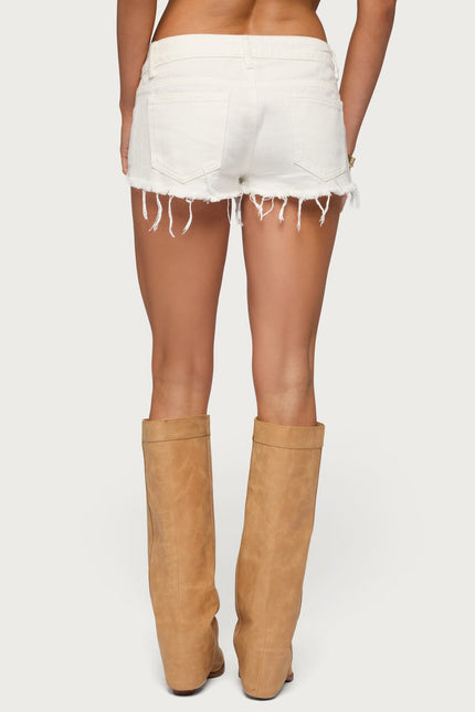 Frayed Vintage Washed Denim Shorts - White