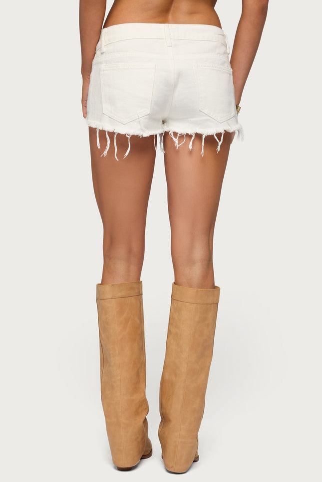 Frayed Vintage Washed Denim Shorts - White
