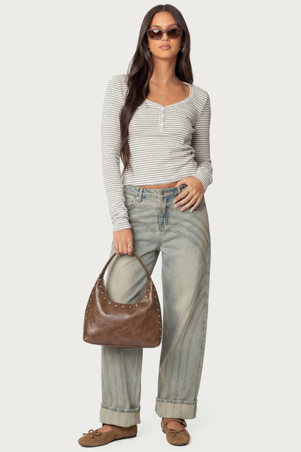 Jocelyn Striped Top - Light Gray