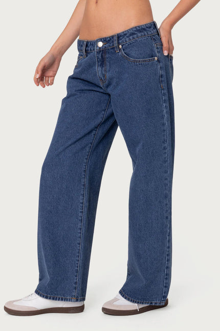 Petite Raelynn Washed Low Rise Baggy Jeans - Blue Washed