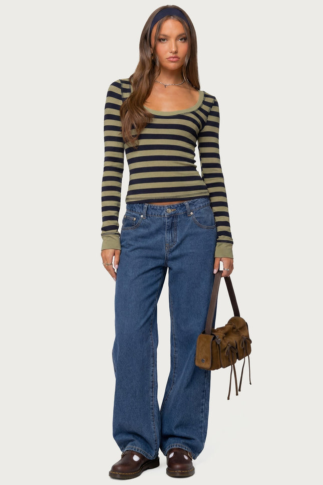 Rainey Striped Long Sleeve Top - Olive