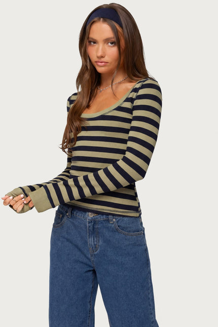 Rainey Striped Long Sleeve Top - Olive