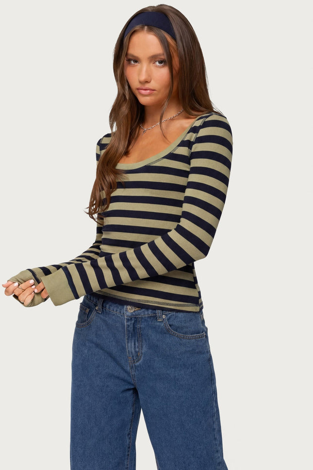 Rainey Striped Long Sleeve Top - Olive