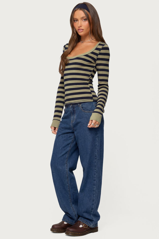 Rainey Striped Long Sleeve Top - Olive