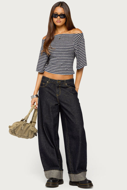 Jadan Striped Off Shoulder Top - Gray