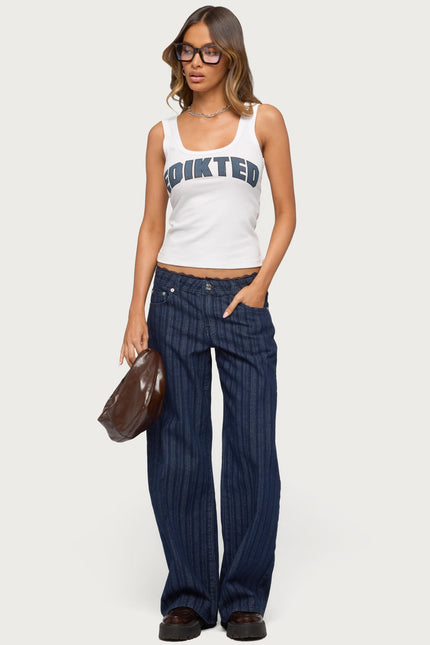 Lace Trim Striped Low Rise Baggy Jeans - Blue