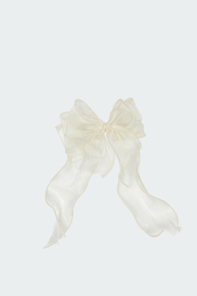 Frilled Bow Hair Clip - Cream