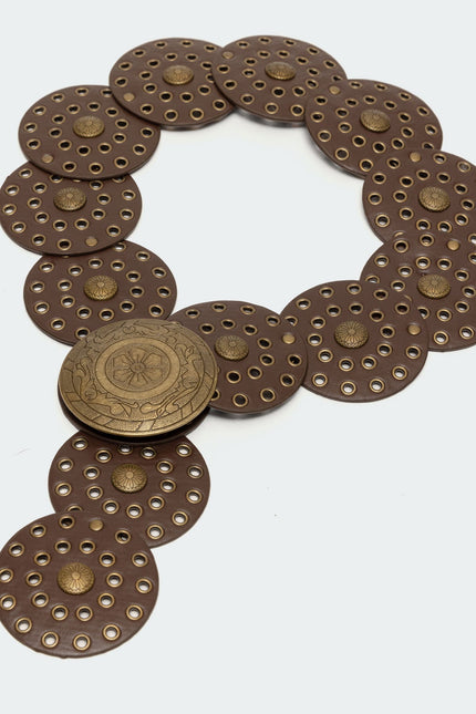 Faux Leather Western Disc Belt - Brown
